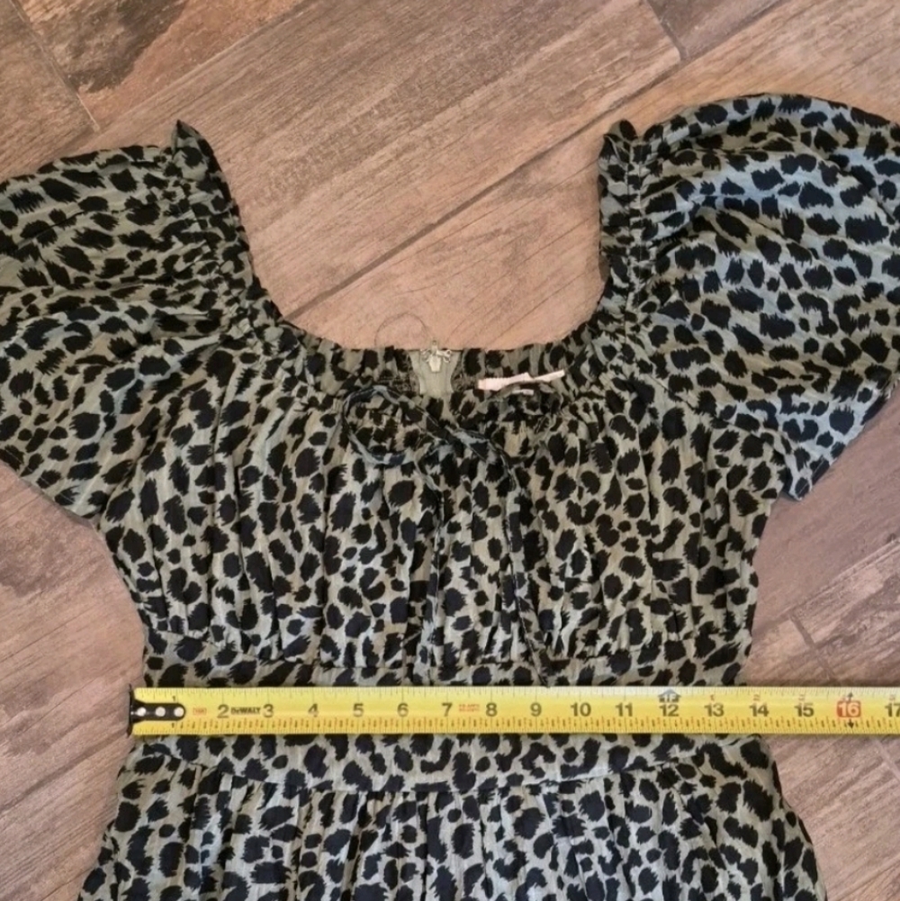 Francesca's Mi Ami Green & Black Animal Print Short Sleeve A-Line Dress, Small - Picture 10 of 14
